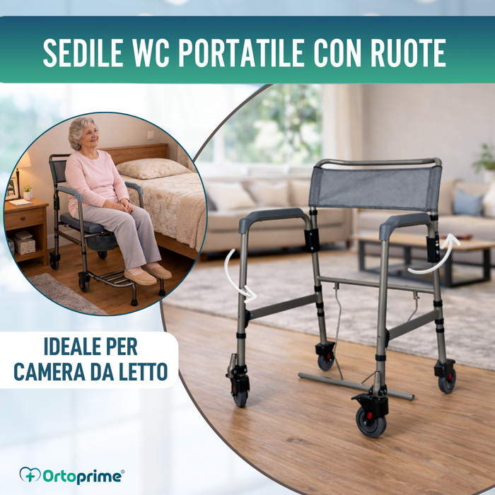 Sedia WC Pieghevole con Ruote | Toilette Portatile