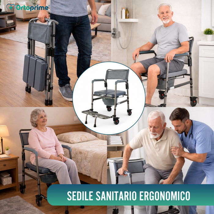 Sedia WC Pieghevole con Ruote | Toilette Portatile