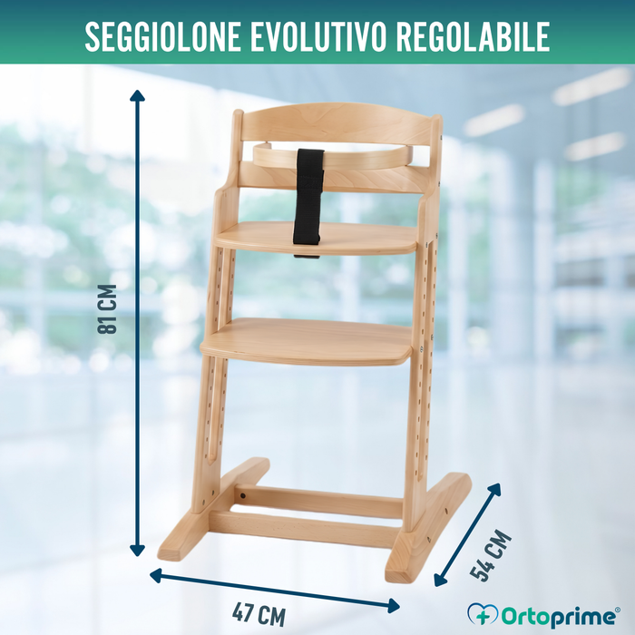 Seggiolone Evolutivo in Legno per Bambini | Altezza Regolabile