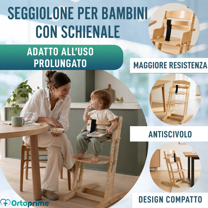 Seggiolone Evolutivo in Legno per Bambini | Altezza Regolabile