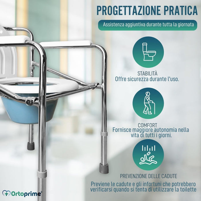 Sedia WC Portatile con Orinatoio Incorporato e Regolabile in Altezza