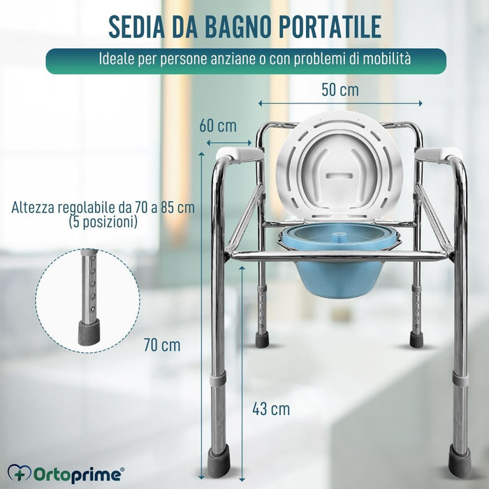 Sedia WC Portatile con Orinatoio Incorporato e Regolabile in Altezza