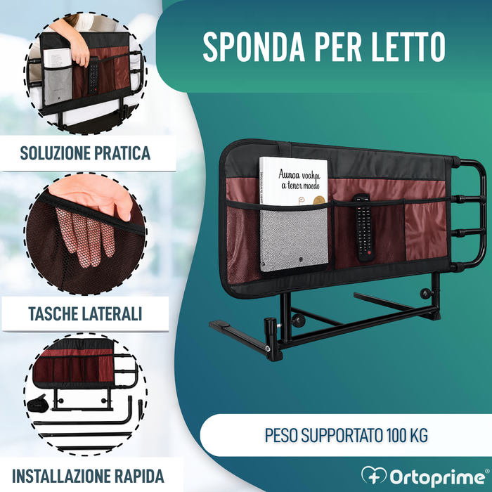 Ringhiera per Letto per Adulti con Tasche e Regolabile