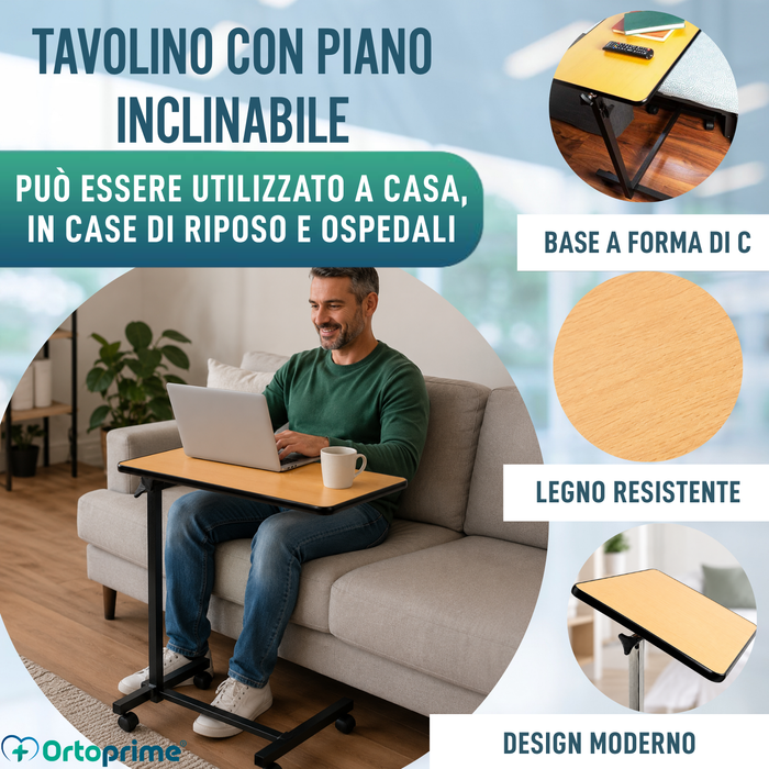 Mensa Ausiliaria Pieghevole con Altezza Regolabile e Piano Ribaltabile a 90°