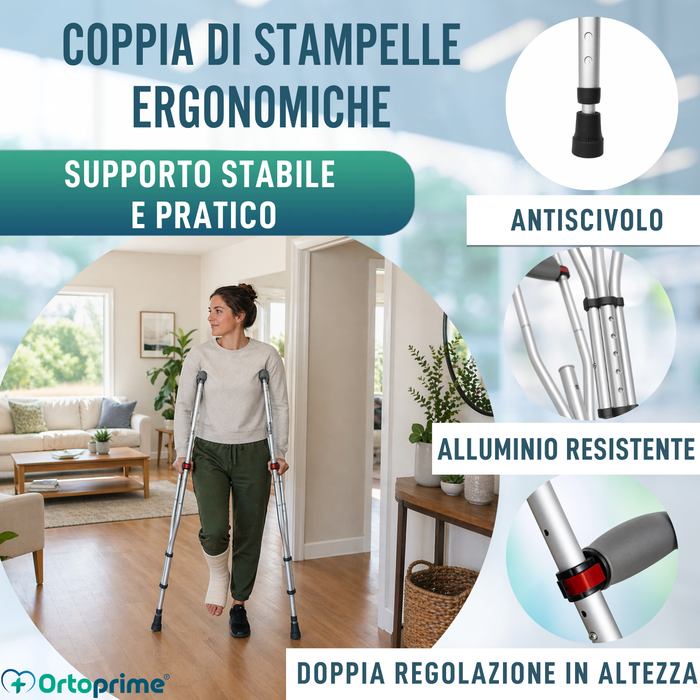 Stampelle Ascellari in Alluminio Regolabili | Set da 2