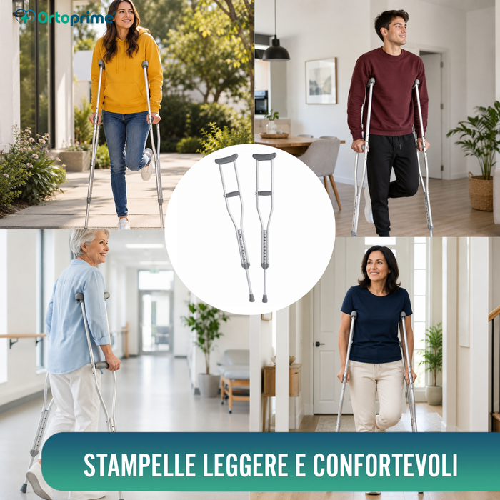 Stampelle Adulti Ascellari | Regolabili in Alluminio Pack x2