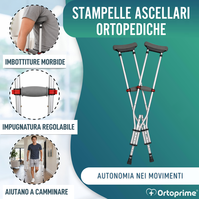 Stampelle Ascellari in Alluminio Regolabili | Set da 2