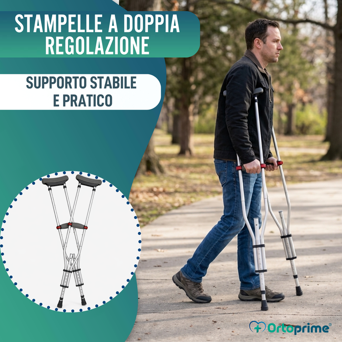 Stampelle Ascellari in Alluminio Regolabili | Set da 2