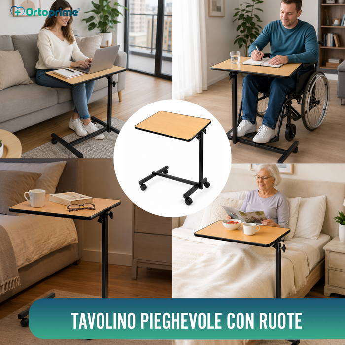 Mensa Ausiliaria Pieghevole con Altezza Regolabile e Piano Ribaltabile a 90°
