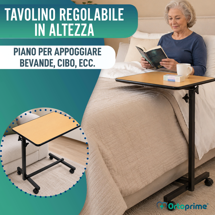 Mensa Ausiliaria Pieghevole con Altezza Regolabile e Piano Ribaltabile a 90°