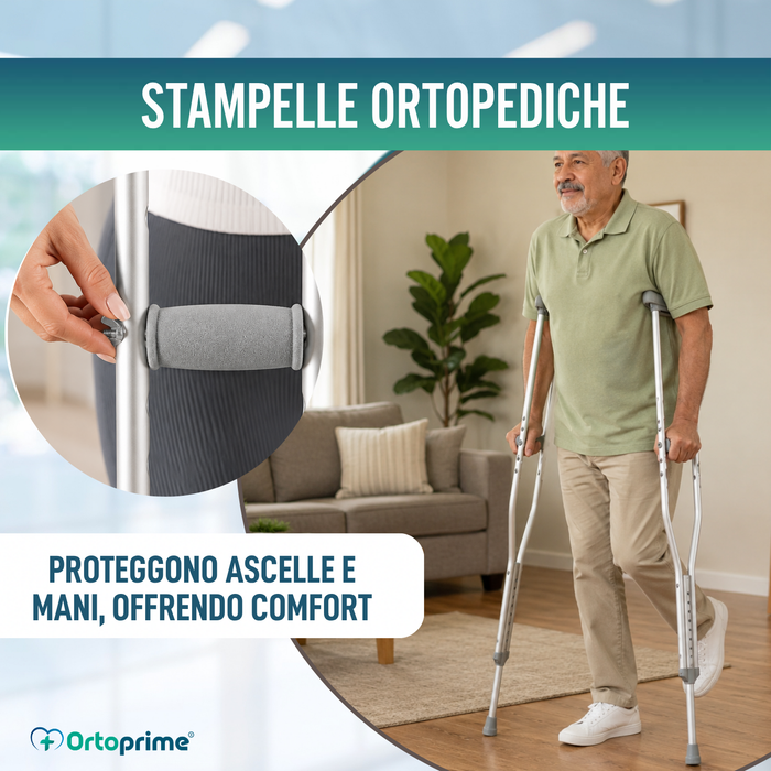 Stampelle Adulti Ascellari | Regolabili in Alluminio Pack x2