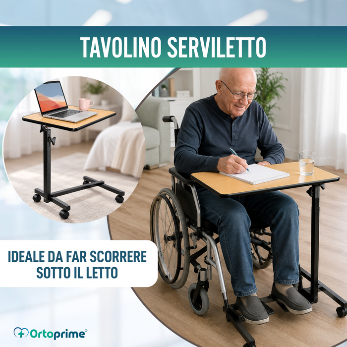 Mensa Ausiliaria Pieghevole con Altezza Regolabile e Piano Ribaltabile a 90°
