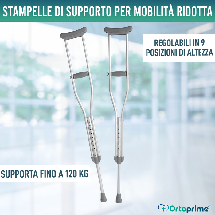 Stampelle Adulti Ascellari | Regolabili in Alluminio Pack x2