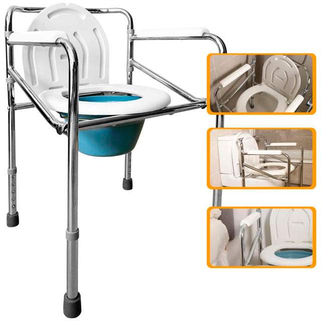 Sedia WC Pieghevole Portatile Confortevole Standard Medico con Telaio in Acciaio